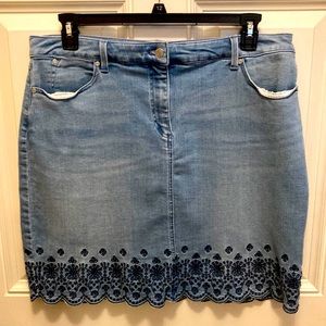 Talbots Denim Skirt Scalloped Hem Embroidered Size 16 Woman Petites